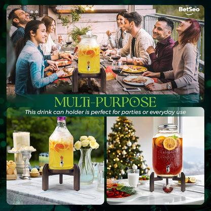 2 Pack Drink Dispenser Stand Adjustable Width from 8" to 11.2" Wide - Beverage Jar and Water Plastic Jug Holder - to Plant Flower Pots - Adjustable up to11.2-inch Wide (For 5-Gal Jug 8"-11.2") - Walnut Color