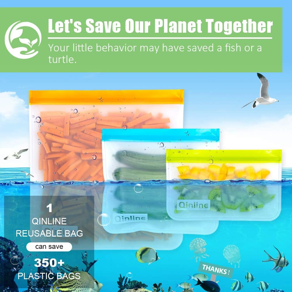 Reusable Food Storage Bags - 24 Pack Freezer Extra Thick Leakproof Lunch Bag - 8 Gallon 8 Sandwich 8 Snack Bags