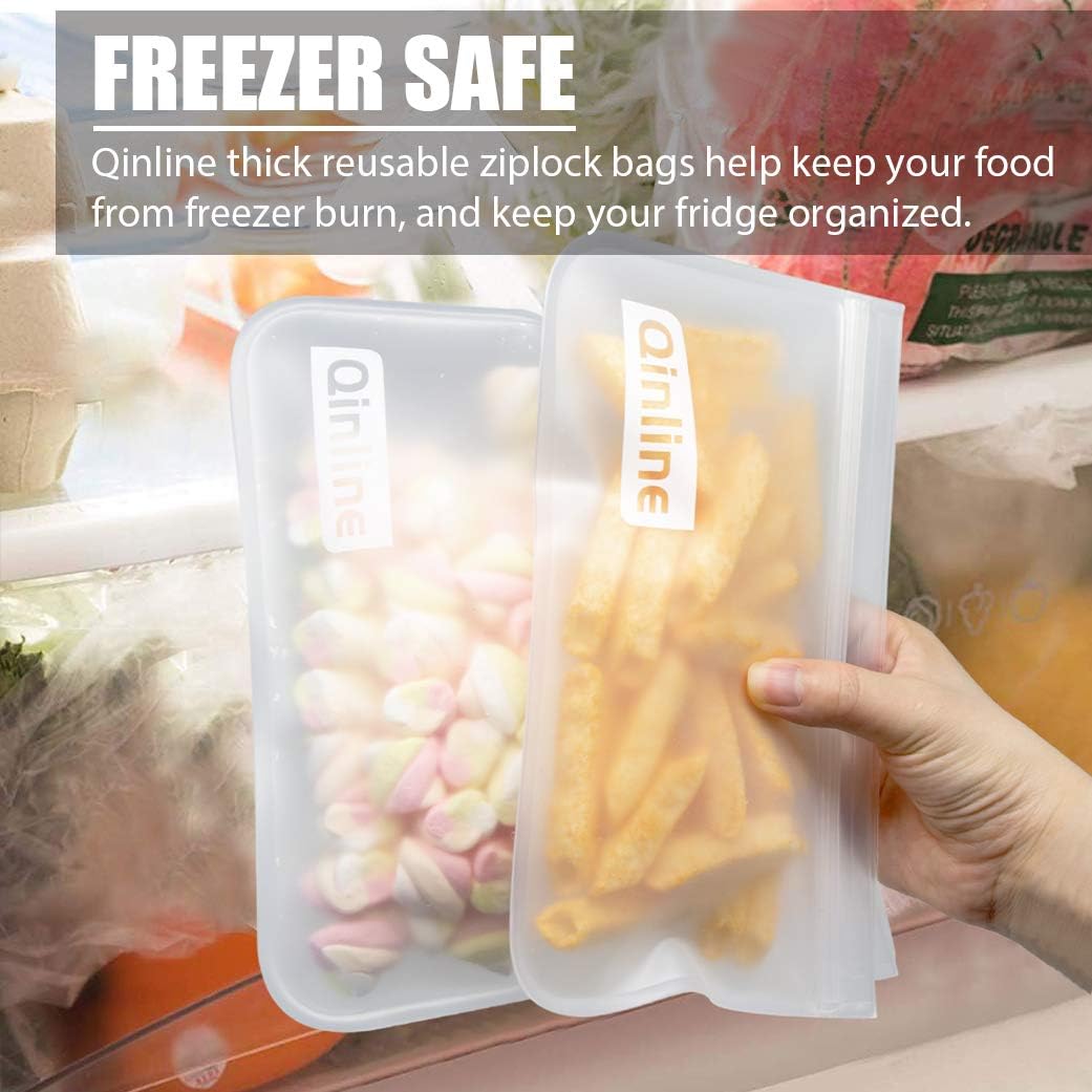 Reusable Food Storage Bags - 24 Pack Freezer Extra Thick Leakproof Lunch Bag - 8 Gallon 8 Sandwich 8 Snack Bags