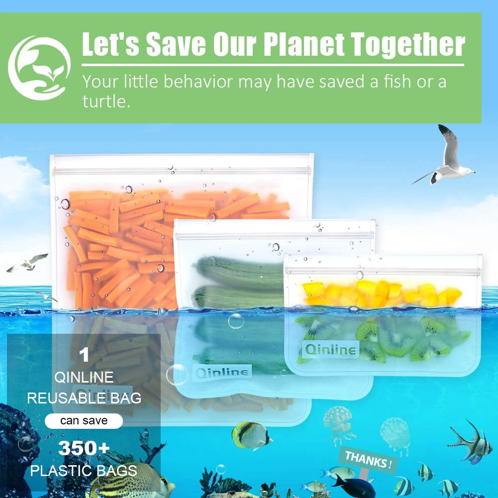 Reusable Food Storage Bags - 24 Pack Freezer Extra Thick Leakproof Lunch Bag - 8 Gallon 8 Sandwich 8 Snack Bags
