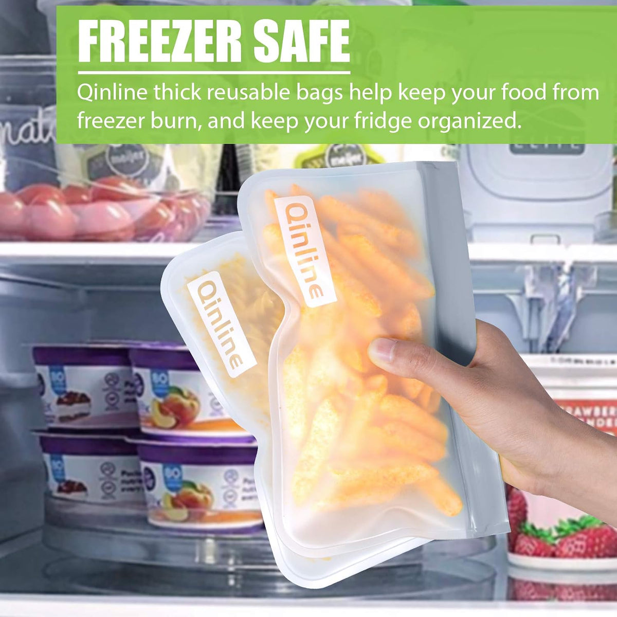 Reusable Food Storage Bags - 24 Pack Freezer Extra Thick Leakproof Lunch Bag - 8 Gallon 8 Sandwich 8 Snack Bags