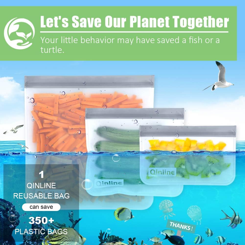 Reusable Food Storage Bags - 24 Pack Freezer Extra Thick Leakproof Lunch Bag - 8 Gallon 8 Sandwich 8 Snack Bags