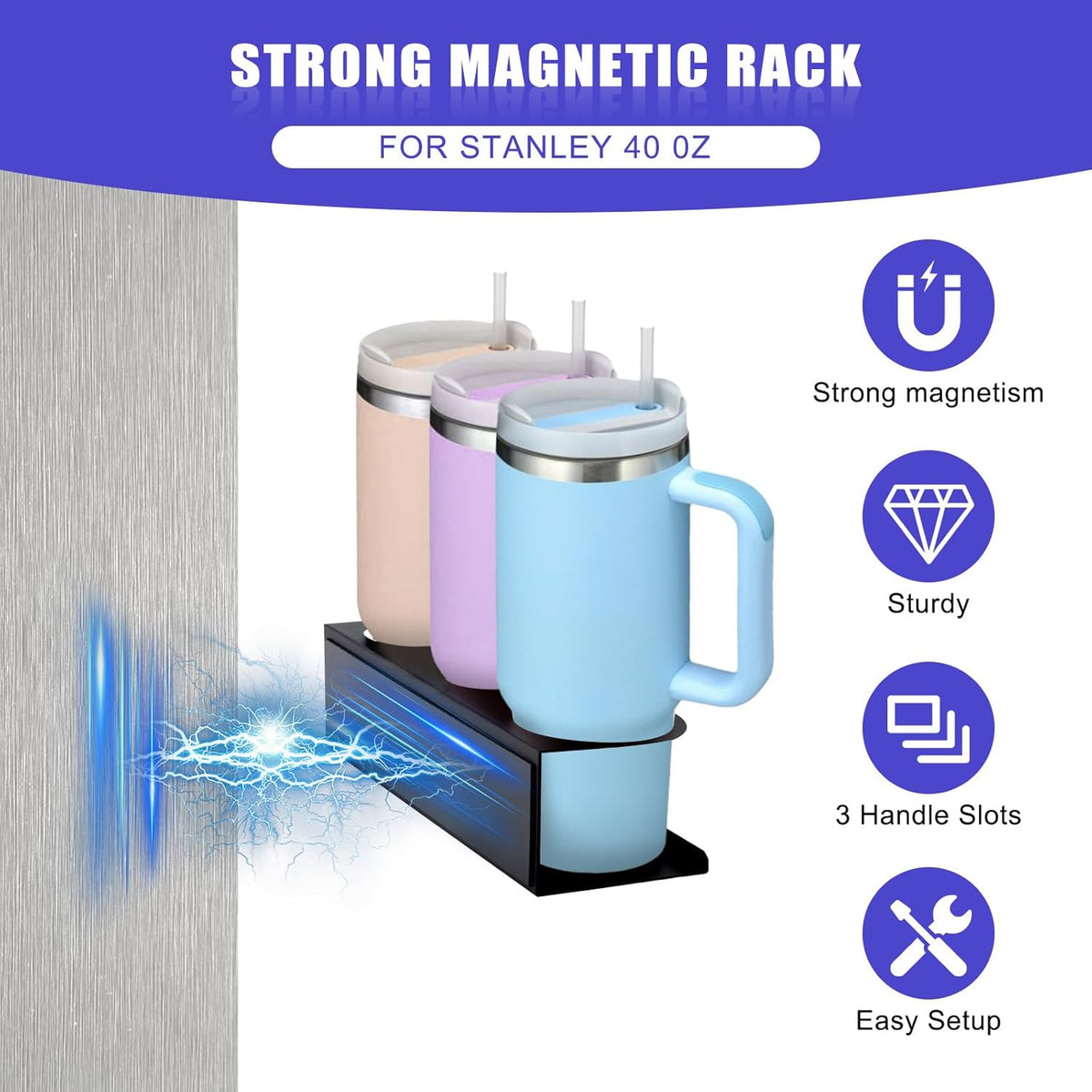 Magnetic Stanley Cup Holder for Fridge, Tumbler Organizer Strong Fridge & Metal Surface Water Bottle Organizer for Kitchen, Stanley Cup Accessories, 2 Pack