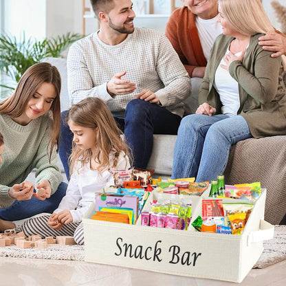 Snack Organizer for Countertop, Pantry Storage Bins with Handles, Fabric Snack Bar Station Container, 6 Compartment Food Container Box for Pantry, Kitchen Cabinet Pantry Organizer-SnowGrey