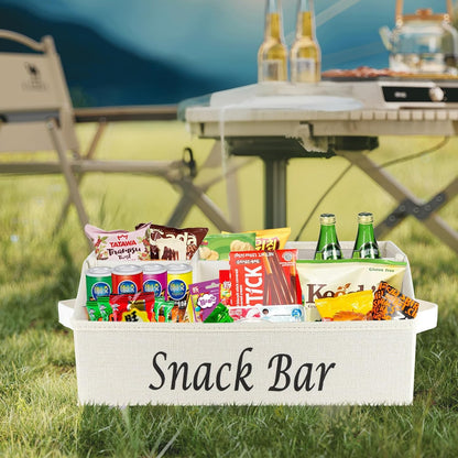 Snack Organizer for Countertop, Pantry Storage Bins with Handles, Fabric Snack Bar Station Container, 6 Compartment Food Container Box for Pantry, Kitchen Cabinet Pantry Organizer-SnowGrey