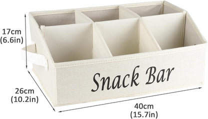 Snack Organizer for Countertop, Pantry Storage Bins with Handles, Fabric Snack Bar Station Container, 6 Compartment Food Container Box for Pantry, Kitchen Cabinet Pantry Organizer-SnowGrey