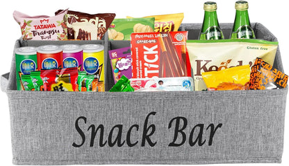 Snack Organizer for Countertop, Pantry Storage Bins with Handles, Fabric Snack Bar Station Container, 6 Compartment Food Container Box for Pantry, Kitchen Cabinet Pantry Organizer-SnowGrey
