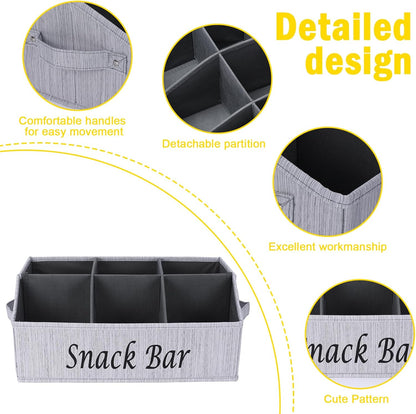 Snack Organizer for Countertop, Pantry Storage Bins with Handles, Fabric Snack Bar Station Container, 6 Compartment Food Container Box for Pantry, Kitchen Cabinet Pantry Organizer-SnowGrey