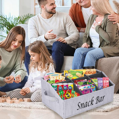 Snack Organizer for Countertop, Pantry Storage Bins with Handles, Fabric Snack Bar Station Container, 6 Compartment Food Container Box for Pantry, Kitchen Cabinet Pantry Organizer-SnowGrey