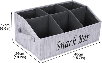 Snack Organizer for Countertop, Pantry Storage Bins with Handles, Fabric Snack Bar Station Container, 6 Compartment Food Container Box for Pantry, Kitchen Cabinet Pantry Organizer-SnowGrey
