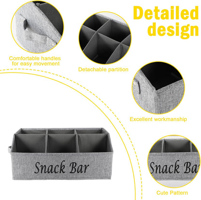 Snack Organizer for Countertop, Pantry Storage Bins with Handles, Fabric Snack Bar Station Container, 6 Compartment Food Container Box for Pantry, Kitchen Cabinet Pantry Organizer-SnowGrey