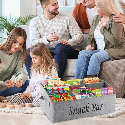 Snack Organizer for Countertop, Pantry Storage Bins with Handles, Fabric Snack Bar Station Container, 6 Compartment Food Container Box for Pantry, Kitchen Cabinet Pantry Organizer-SnowGrey