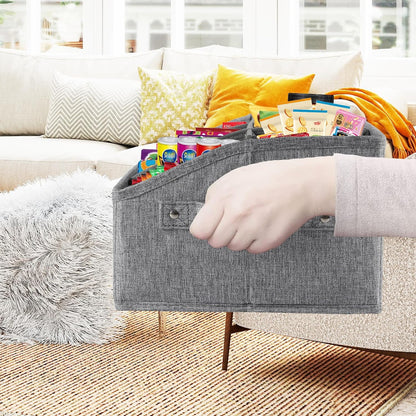 Snack Organizer for Countertop, Pantry Storage Bins with Handles, Fabric Snack Bar Station Container, 6 Compartment Food Container Box for Pantry, Kitchen Cabinet Pantry Organizer-SnowGrey