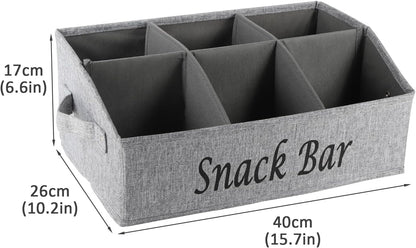 Snack Organizer for Countertop, Pantry Storage Bins with Handles, Fabric Snack Bar Station Container, 6 Compartment Food Container Box for Pantry, Kitchen Cabinet Pantry Organizer-SnowGrey
