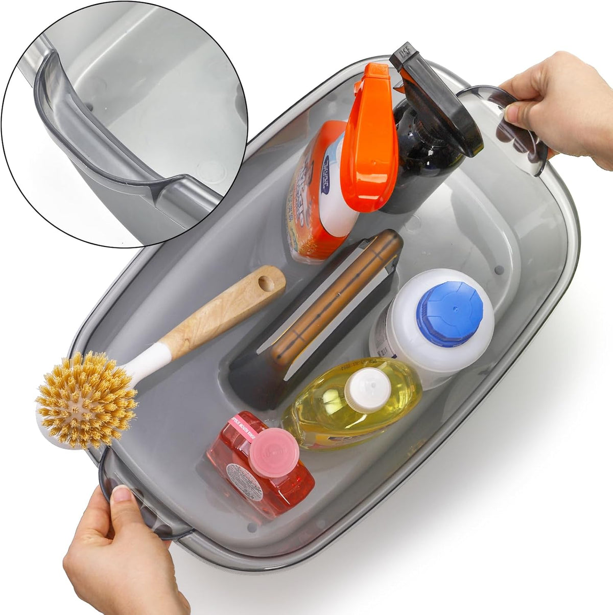 2 Pack Cleaning Supplies Caddy, Plastic Large Cleaning Supply Storage Bucket with Handle, Portable Shower Tote Caddy Household Tools Organizer Baskets for Bathroom, Kitchen Under Sink