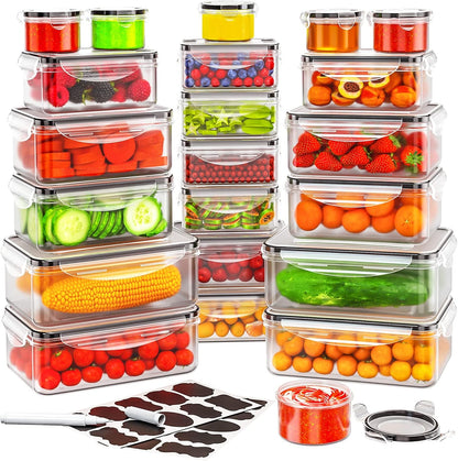 40 PCS Food Storage Containers with Lids Airtight (20 Lids &20 Containers) - Leakproof Meal-Prep Containers for Kitchen Storage Reusable Plastic Microwave/Dishwasher Safe with Labels & Pen