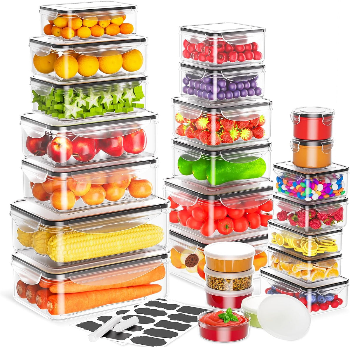 40 PCS Food Storage Containers with Lids Airtight (20 Lids &20 Containers) - Leakproof Meal-Prep Containers for Kitchen Storage Reusable Plastic Microwave/Dishwasher Safe with Labels & Pen