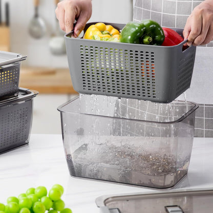 Fresh Container, 3PACK Produce Saver Container BPA Free Fridge Organizer for Vegetable Fruit and Salad Partitioned Food Storage Container with Vents Stay Fresh Containers Not Dishwashers Safe