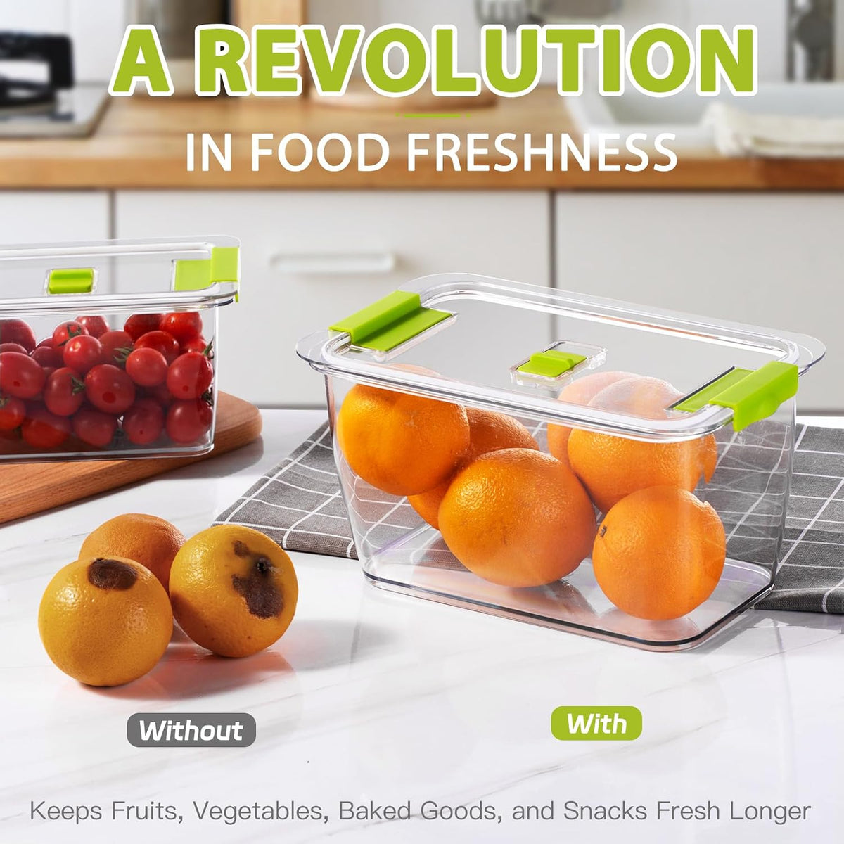 Fresh Container, 3PACK Produce Saver Container BPA Free Fridge Organizer for Vegetable Fruit and Salad Partitioned Food Storage Container with Vents Stay Fresh Containers Not Dishwashers Safe