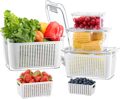 Fresh Container, 3PACK Produce Saver Container BPA Free Fridge Organizer for Vegetable Fruit and Salad Partitioned Food Storage Container with Vents Stay Fresh Containers Not Dishwashers Safe