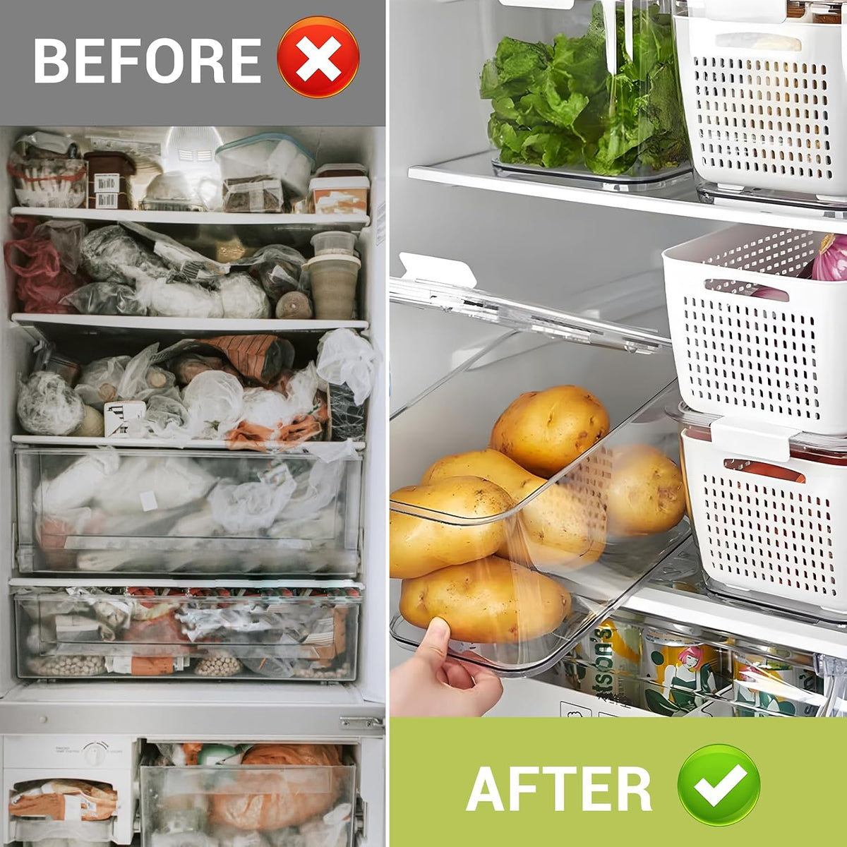 Fresh Container, 3PACK Produce Saver Container BPA Free Fridge Organizer for Vegetable Fruit and Salad Partitioned Food Storage Container with Vents Stay Fresh Containers Not Dishwashers Safe