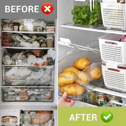 Fresh Container, 3PACK Produce Saver Container BPA Free Fridge Organizer for Vegetable Fruit and Salad Partitioned Food Storage Container with Vents Stay Fresh Containers Not Dishwashers Safe