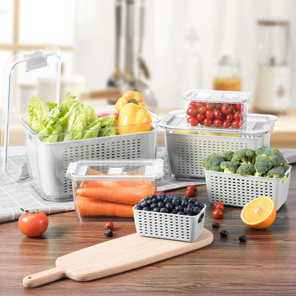 Fresh Container, 3PACK Produce Saver Container BPA Free Fridge Organizer for Vegetable Fruit and Salad Partitioned Food Storage Container with Vents Stay Fresh Containers Not Dishwashers Safe