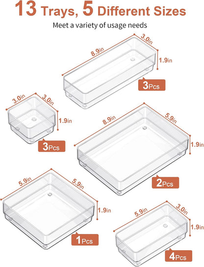 Drawer Organizer 5-Size Desk Makeup Drawer Organizer Clear