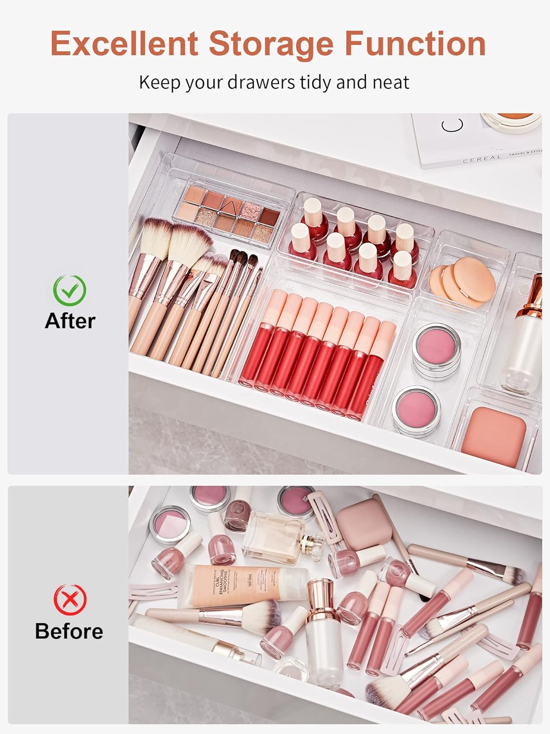 Drawer Organizer 5-Size Desk Makeup Drawer Organizer Clear