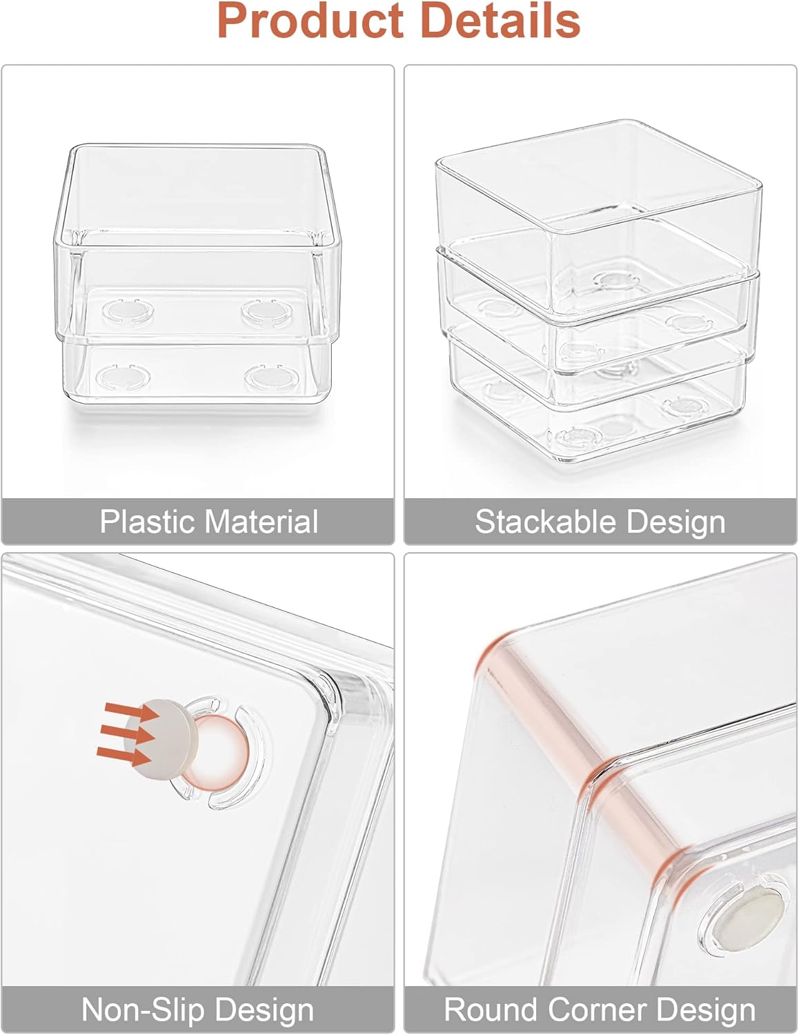 Drawer Organizer 5-Size Desk Makeup Drawer Organizer Clear