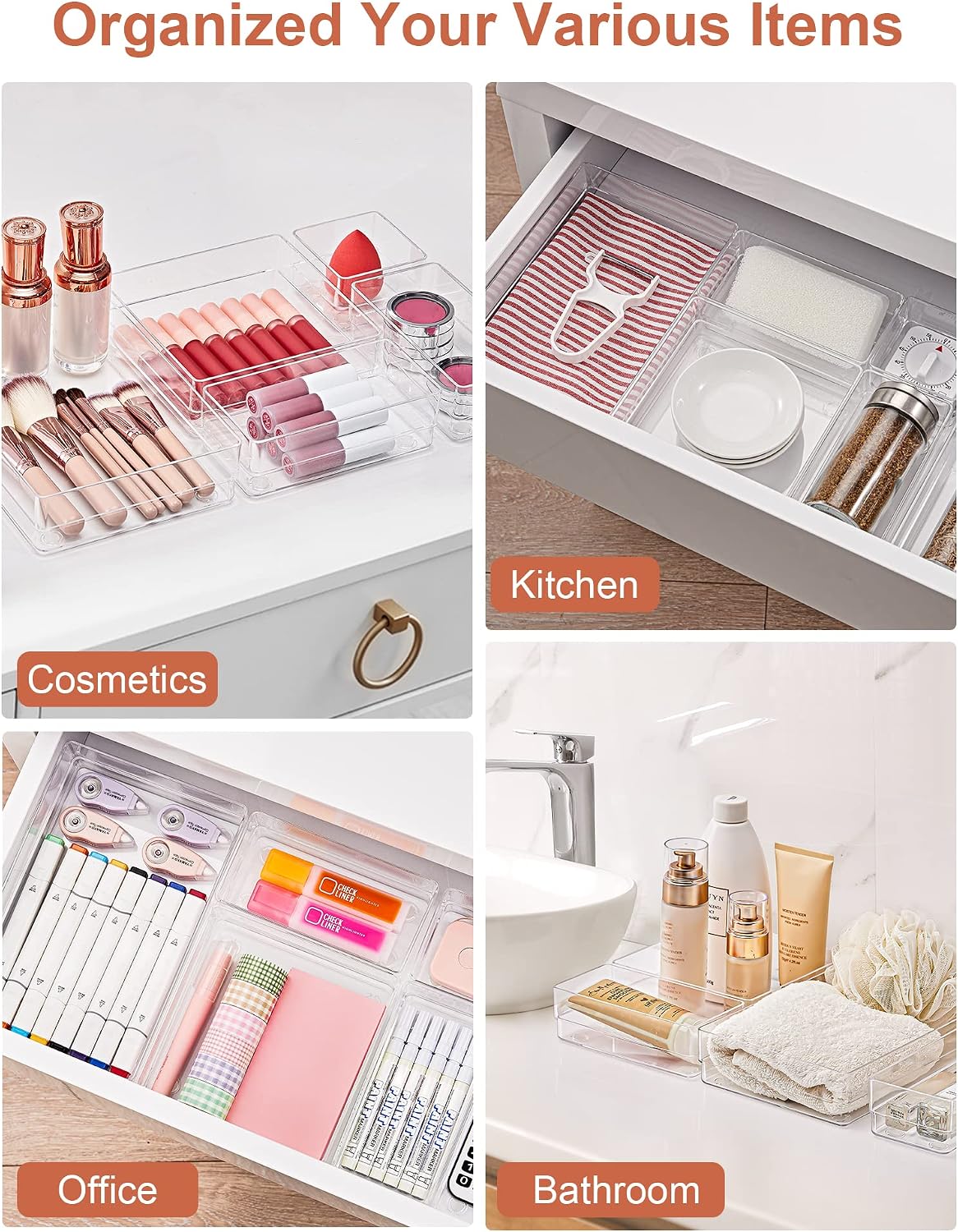 Drawer Organizer 5-Size Desk Makeup Drawer Organizer Clear