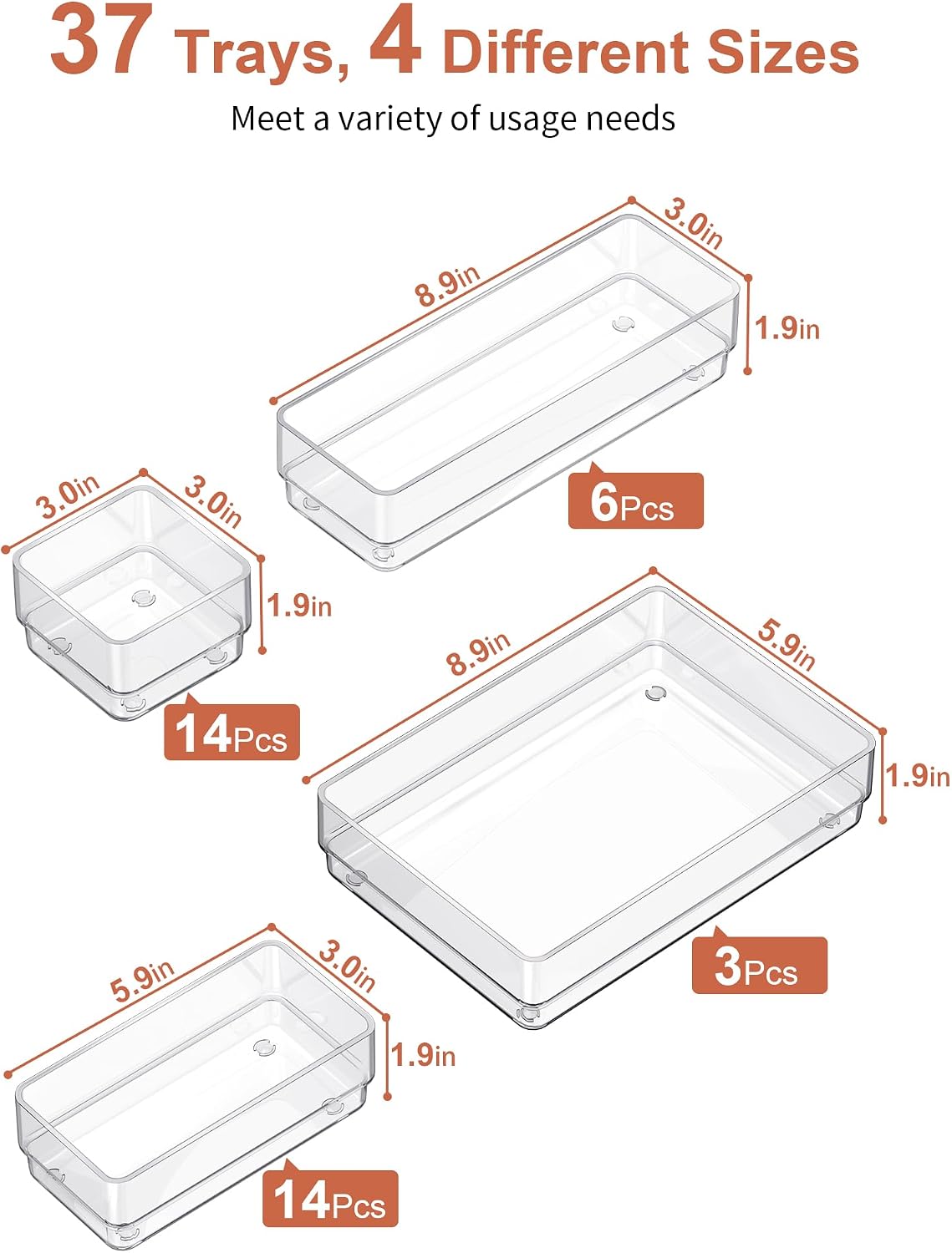 Drawer Organizer 5-Size Desk Makeup Drawer Organizer Clear