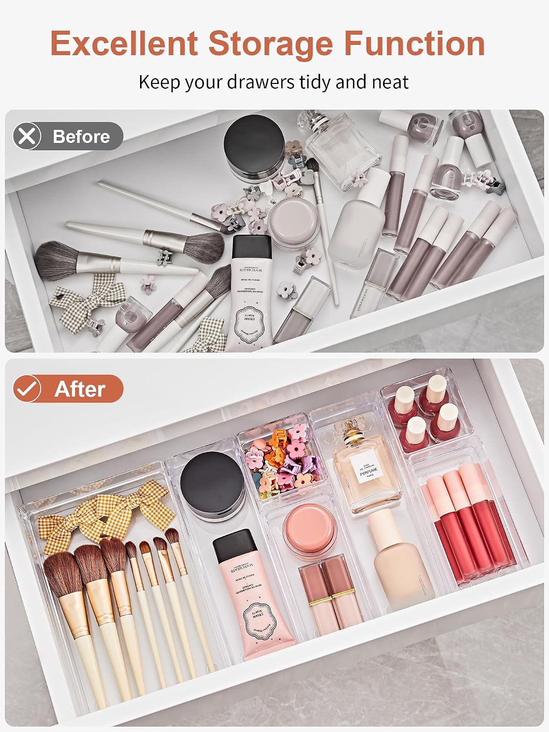 Drawer Organizer 5-Size Desk Makeup Drawer Organizer Clear