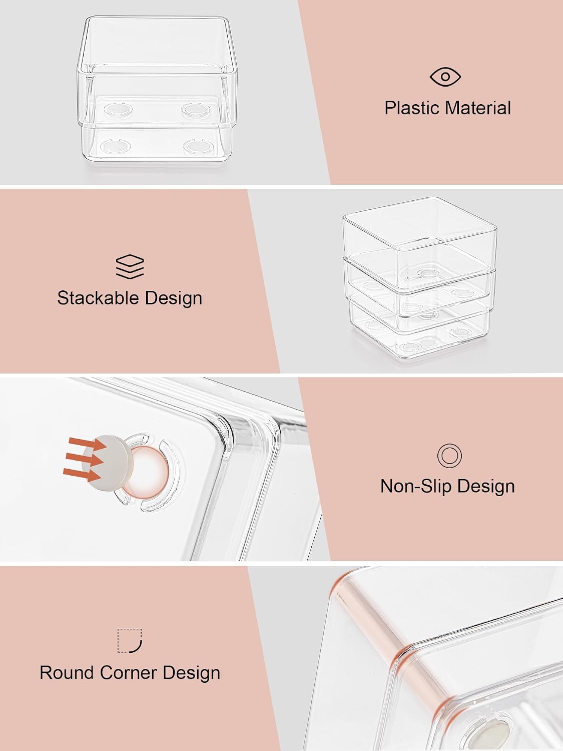 Drawer Organizer 5-Size Desk Makeup Drawer Organizer Clear