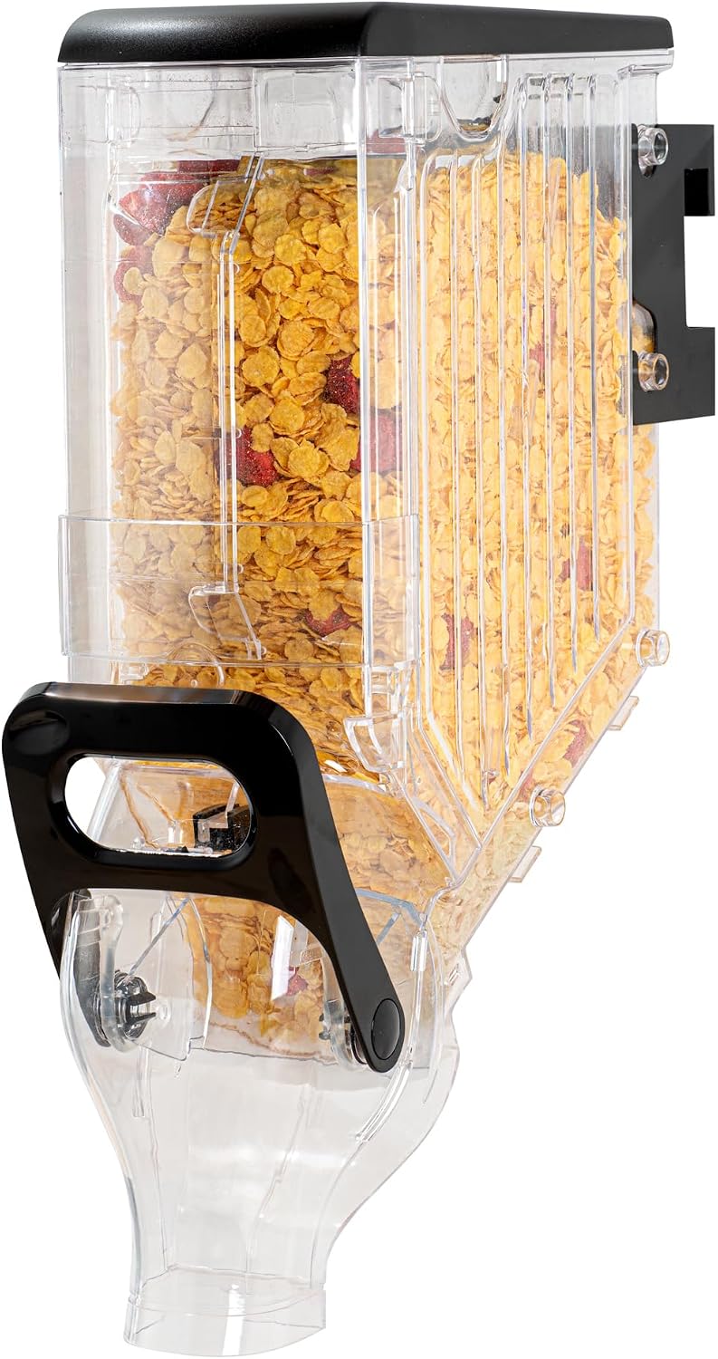 Met Lux 3.4 Gallon Dry Food Dispenser, 1 Airtight Cereal Dispenser - Wall-Mounted, Single Control, 1 Black Plastic Grain Holder, For Snacks, Nuts, Or Coffee Beans