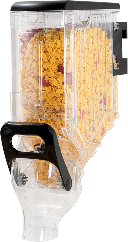 Met Lux 3.4 Gallon Dry Food Dispenser, 1 Airtight Cereal Dispenser - Wall-Mounted, Single Control, 1 Black Plastic Grain Holder, For Snacks, Nuts, Or Coffee Beans