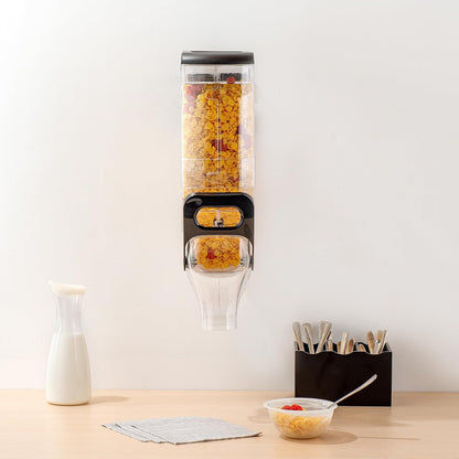 Met Lux 3.4 Gallon Dry Food Dispenser, 1 Airtight Cereal Dispenser - Wall-Mounted, Single Control, 1 Black Plastic Grain Holder, For Snacks, Nuts, Or Coffee Beans