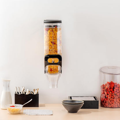Met Lux 3.4 Gallon Dry Food Dispenser, 1 Airtight Cereal Dispenser - Wall-Mounted, Single Control, 1 Black Plastic Grain Holder, For Snacks, Nuts, Or Coffee Beans
