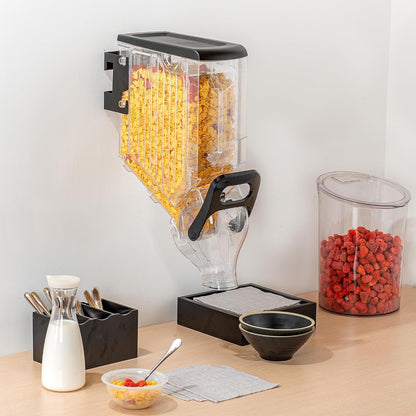Met Lux 3.4 Gallon Dry Food Dispenser, 1 Airtight Cereal Dispenser - Wall-Mounted, Single Control, 1 Black Plastic Grain Holder, For Snacks, Nuts, Or Coffee Beans