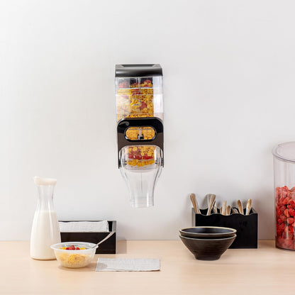 Met Lux 3.4 Gallon Dry Food Dispenser, 1 Airtight Cereal Dispenser - Wall-Mounted, Single Control, 1 Black Plastic Grain Holder, For Snacks, Nuts, Or Coffee Beans