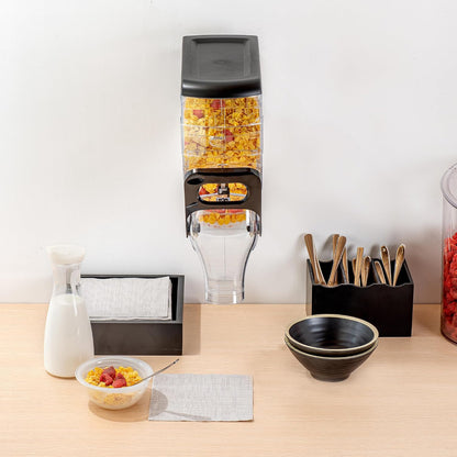 Met Lux 3.4 Gallon Dry Food Dispenser, 1 Airtight Cereal Dispenser - Wall-Mounted, Single Control, 1 Black Plastic Grain Holder, For Snacks, Nuts, Or Coffee Beans