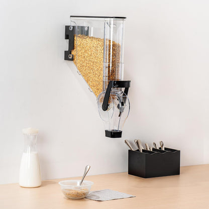 Met Lux 3.4 Gallon Dry Food Dispenser, 1 Airtight Cereal Dispenser - Wall-Mounted, Single Control, 1 Black Plastic Grain Holder, For Snacks, Nuts, Or Coffee Beans