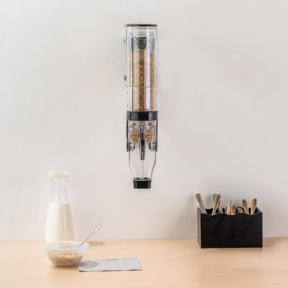 Met Lux 3.4 Gallon Dry Food Dispenser, 1 Airtight Cereal Dispenser - Wall-Mounted, Single Control, 1 Black Plastic Grain Holder, For Snacks, Nuts, Or Coffee Beans