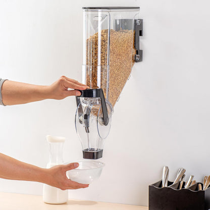 Met Lux 3.4 Gallon Dry Food Dispenser, 1 Airtight Cereal Dispenser - Wall-Mounted, Single Control, 1 Black Plastic Grain Holder, For Snacks, Nuts, Or Coffee Beans