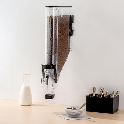 Met Lux 3.4 Gallon Dry Food Dispenser, 1 Airtight Cereal Dispenser - Wall-Mounted, Single Control, 1 Black Plastic Grain Holder, For Snacks, Nuts, Or Coffee Beans