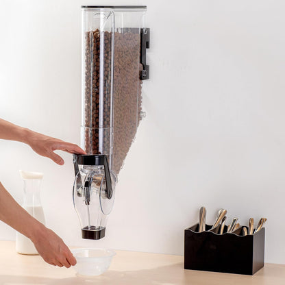 Met Lux 3.4 Gallon Dry Food Dispenser, 1 Airtight Cereal Dispenser - Wall-Mounted, Single Control, 1 Black Plastic Grain Holder, For Snacks, Nuts, Or Coffee Beans