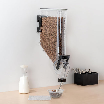 Met Lux 3.4 Gallon Dry Food Dispenser, 1 Airtight Cereal Dispenser - Wall-Mounted, Single Control, 1 Black Plastic Grain Holder, For Snacks, Nuts, Or Coffee Beans