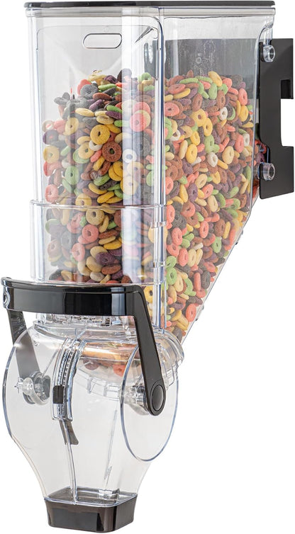 Met Lux 3.4 Gallon Dry Food Dispenser, 1 Airtight Cereal Dispenser - Wall-Mounted, Single Control, 1 Black Plastic Grain Holder, For Snacks, Nuts, Or Coffee Beans