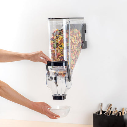 Met Lux 3.4 Gallon Dry Food Dispenser, 1 Airtight Cereal Dispenser - Wall-Mounted, Single Control, 1 Black Plastic Grain Holder, For Snacks, Nuts, Or Coffee Beans