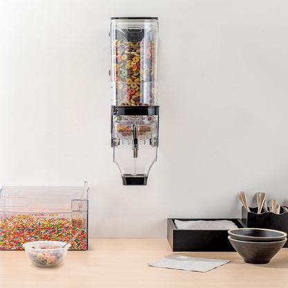 Met Lux 3.4 Gallon Dry Food Dispenser, 1 Airtight Cereal Dispenser - Wall-Mounted, Single Control, 1 Black Plastic Grain Holder, For Snacks, Nuts, Or Coffee Beans